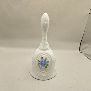 Fenton White Milk Glass Medallion Blue Bell Blue Rose Hand Painted.  Item is in